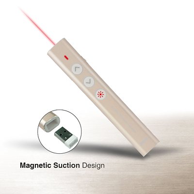 Kavalan Aluminum 2.4G Rechargeable Wireless Presenter Remote Red Pointer , Gold 