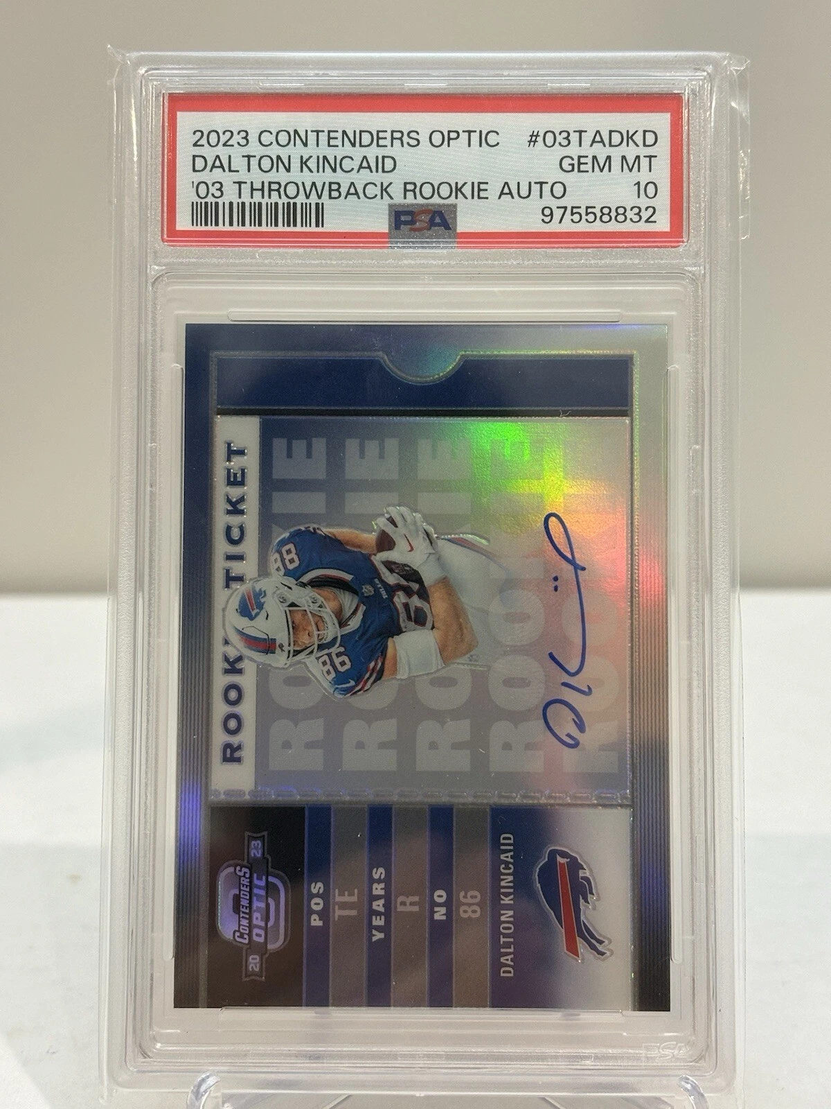 Dalton Kincaid Panini Contenders Optic 2003 Contenders Throwback Rookie Autographs #03TADKD Base