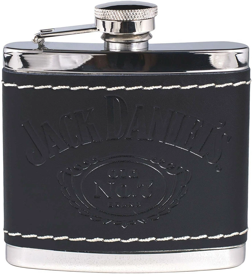 Frasco de cubierta de cuero negro de acero inoxidable Jack Daniel's (5547) - Envío gratuito Foto 2 de 4