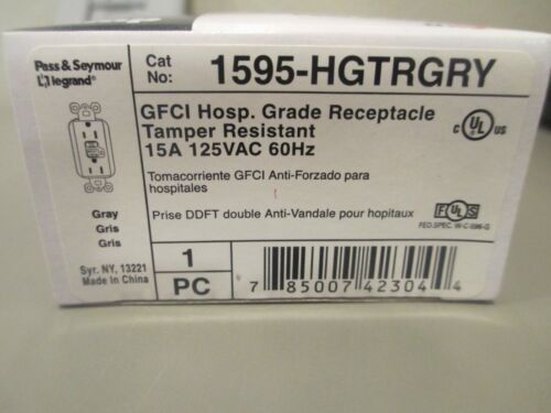 Pass Seymour, Gray, 1595-HGTRGRY, GFCI, Hospital Grade Receptacle,15A - Picture 2 of 3