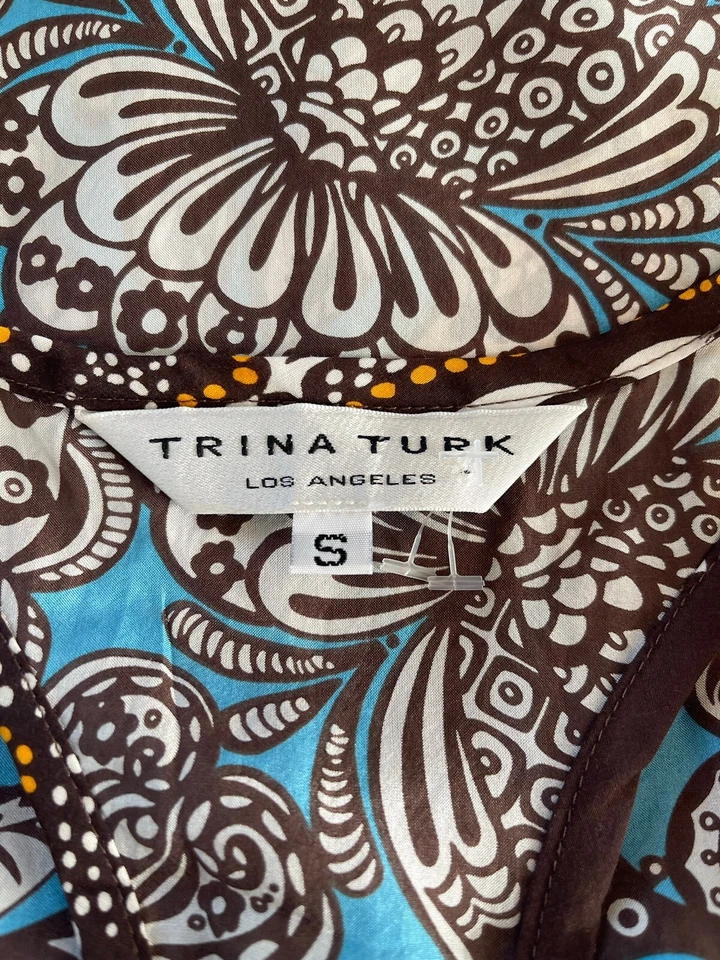 Trina Turk 100% Silk Top Size Small Paisley Retro Racerback Sleeveless Tank Top - Изображение 2 из 4