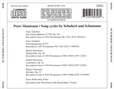 SONG CYCLES BY SCHUBERT & SCHUMANN NEW CD