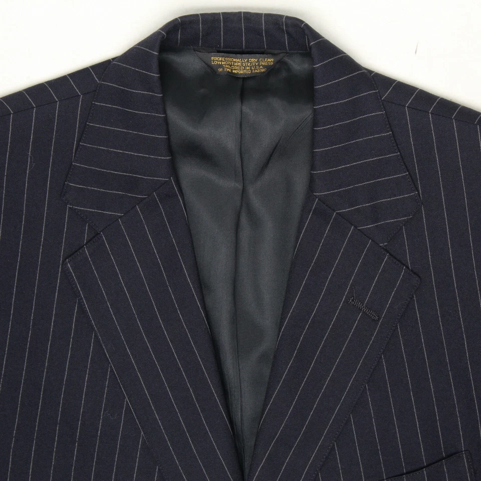 Calça jaqueta de lã listra branca azul marinho terno masculino J Press Presstige 42L 32x33  - Imagem 3 de 4