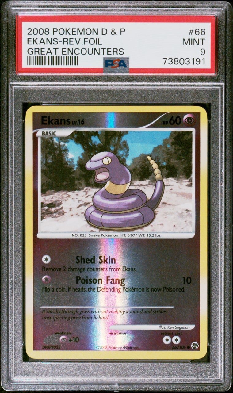 2008 Pokemon D&P Great Encounters # 66 Ekans Reverse Foil PSA 9 Card! MINT!