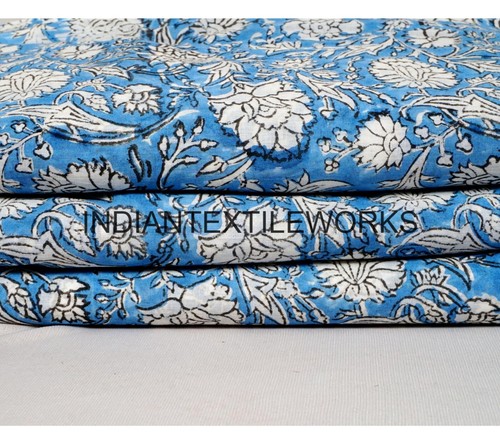 Hand Block Flower Print Cotton Fabric 5 TO 25 Yard Indian Pajama Material - Picture 2 of 5