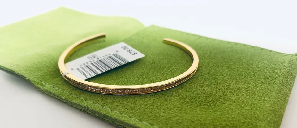 SHASHI AURA 14K GOLD STERLING SILVER CUBIC ZIRCONIA CUFF BANGLE BRACELET NWT - Image 4 of 4