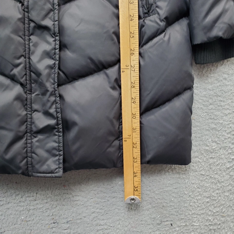 Abrigo acolchado Larry Levine para mujer XS negro imitación piel capucha a presión frontal interior cremallera Foto 3 de 4