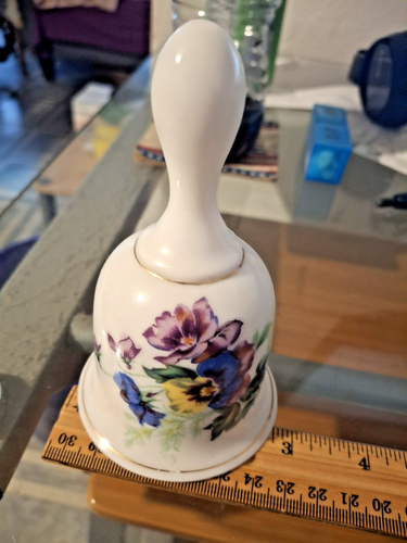 vintage porcelain bell floral flower arrangement gold trim 3" wide x 5" tall