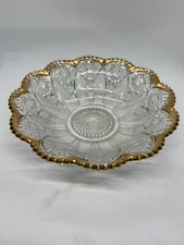 Vintage Glass Bowl EAPG American Brilliant Clear Gold Rim 9” Stars Sawtooth Rim