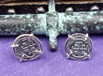 ATOCHA SHIPWRECK TREASURE COIN EARRINGS MEL FISHER SET IN .925 SS 