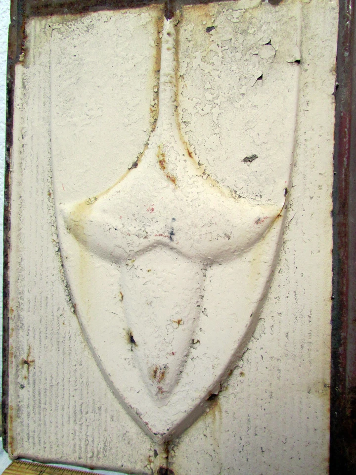 vintage galvanized embossed tin shingle Barn roof, rusty country, 14 x 9.5 - Image 2 of 3