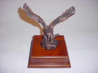 Eagle w/ Talons Out Figurine Bronze Color Statue Cherry Wood Finish Base