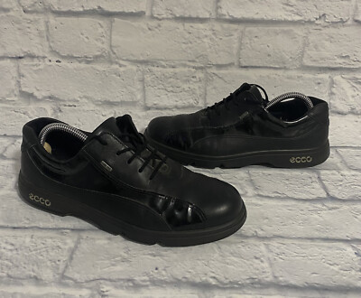 ECCO Leather Golf Shoes Spikes Gore Tex and Patent Stripe Black Men Sz 40