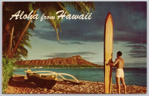 Hawaii Postcard, Aloha, Surf, Honolulu, Oahu, Diamond Head - Picture 1 of 2