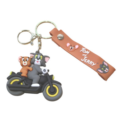 Tom & Jerry on Motorcycle 3D Cartoon Keychain Bag Purse Zipper Charm Brand New