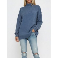 Women's Gray blue Ribbed Knit SweaterLarge