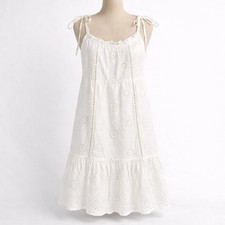 Floral Eyelet Tiered Fairy Peasant Dress Size L White Cottagecore Boho Coastal