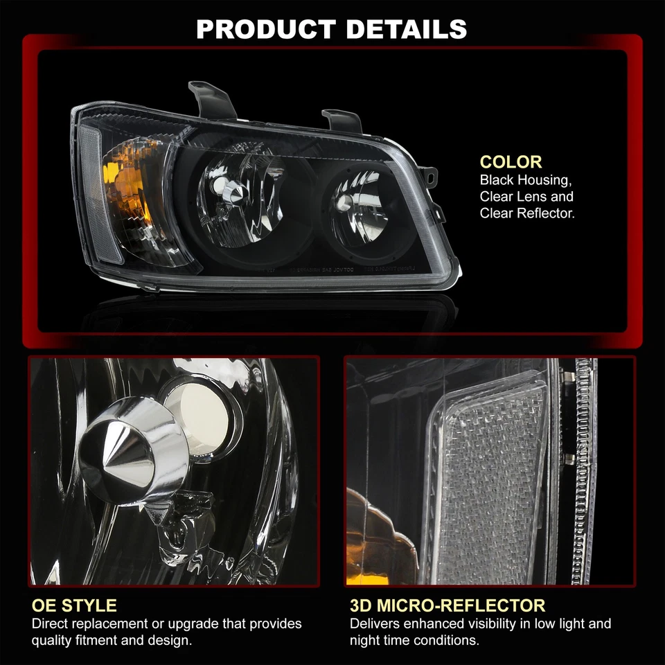For 2001-2003 Toyota Highlander Black OE Style Clear Headlights Headlamps LH+RH Foto 3 de 4