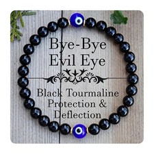 Black Tourmaline  Evil Eye Bracelet   Protection  Manifestation Jewelry for Me