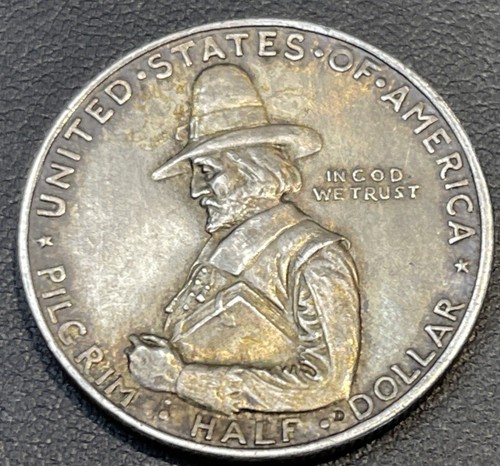 1920 D 50c Pilgrim Tercentenary Mayflower Commemorative Silver Half Dollar - Picture 3 of 24