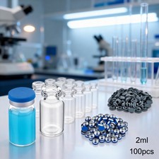 100pcs 2ml Glass Headspace Vials, Plastic-Aluminum Sealed Caps, Clear