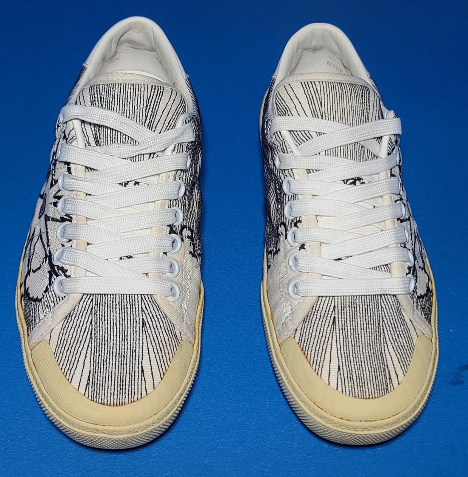 Top basso Saint Laurent donna bianco nero tela Bang ricamato taglia 36 EU 6