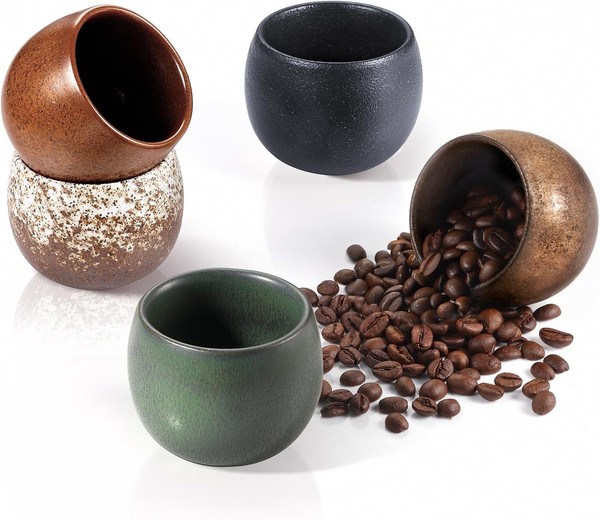 Espressotassen Set 5Er Dickwandig Steingut 90Ml Handgefertigt Kaffeetassen-image