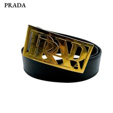 PRADA Leather Belt Black 65/26 US 25.6in Gold Buckle Used