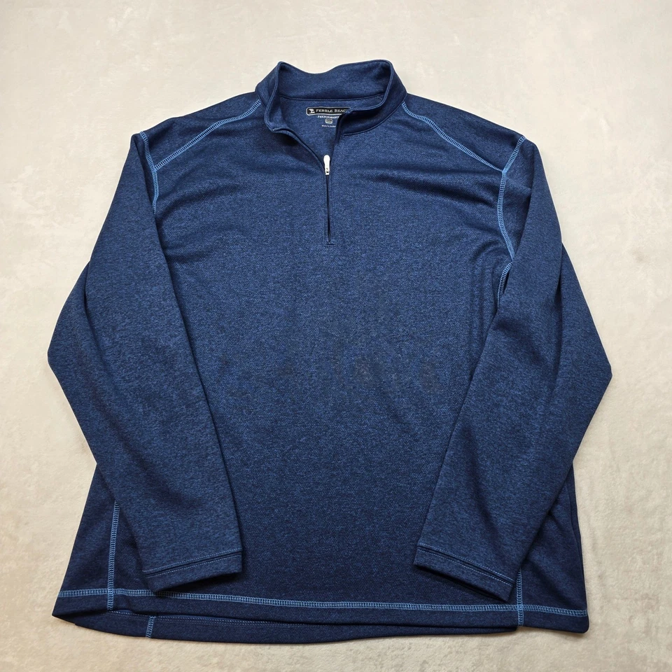 Pullover Pebble Beach Performance 1/4 Cremallera Para Hombre 2XL Azul Jaspeado Manga Larga Foto 2 de 4