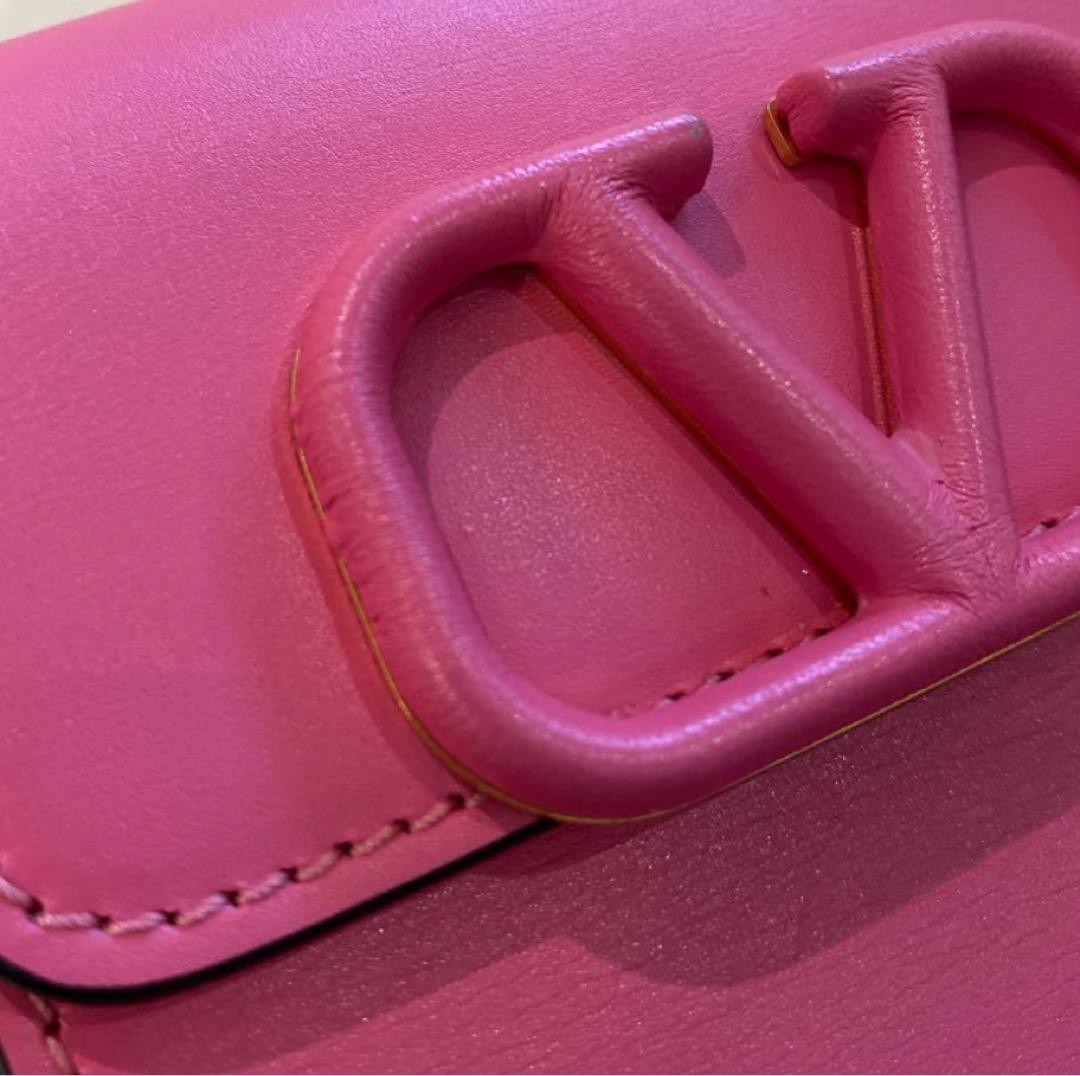 VALENTINO Women V-Sling Compact Chain Wallet bag Leather Pink Gold Chain thumbnail 20