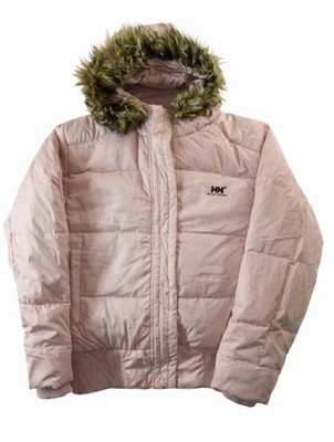 Helly Hansen Women s Pink Puffer Jacket Hooded Faux Fur Winter Coat Size L
