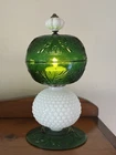 OOAK Vintage Glass Fairy Lamp/green Depression Glass/ White Hobnail Milk-glass