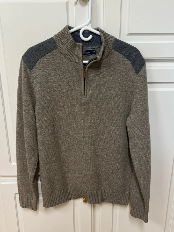 Suéter de Lana Vineyard Vines 1/4 Cremallera Gris Tostado Para Hombre Mediano Foto 2 de 4
