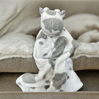 Angel Dear Cow Lovey Security Blanket Gray White Stuffed Animal Baby Blankie 12''