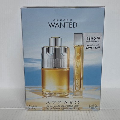 Azzaro Wanted Eau De Toilette Spray 2 pc Set For Men- 5.1 oz + 0.5 oz New In Box
