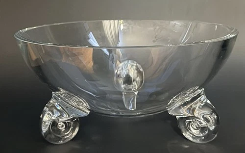 Steuben Art Glass Clear Crystal Sculptural Scroll Footed Bowl Heavy 11.5” Vtg