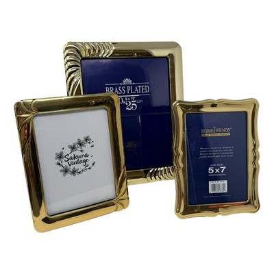 Vintage Brass Photo Frames Set 3 8x10 5x7 Mixed Sizes 1980s Shiny Curvy