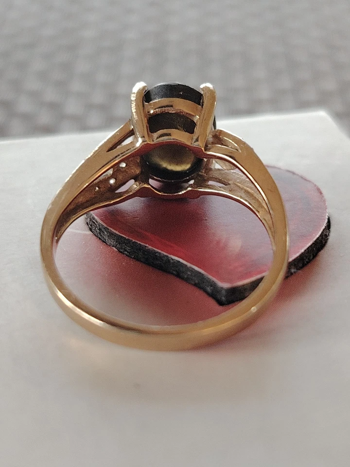 Schwarzer Sternsaphir Saphirring, Goldring 375er Gold, Zertifikat - Bild 4 von 4