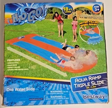 H20 Go Aqua Ramp Triple Water Slide Drench Water Pool Slip N Slide 