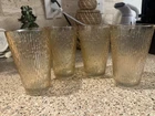 4 Jeanette Glass Iridescent Marigold Carnival Tree Bark 12 ounce Tumblers MCM
