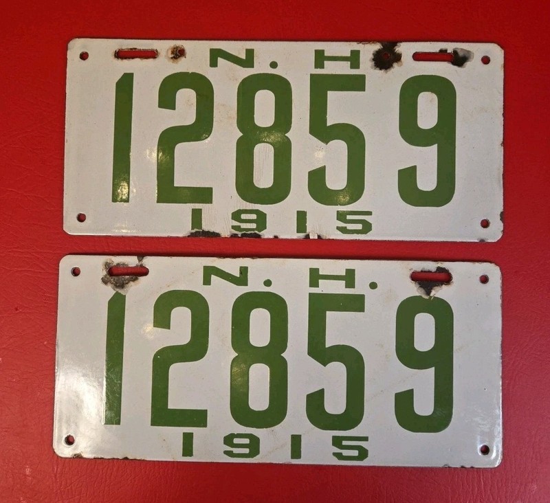 Pair Of 1915 New Hampshire Porcelain License Plates 5 Digits Original Condition 