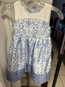 EUC 5T Gymboree Dressed Up Blue/ White Floral Dress Short Sleeve Spring Slip