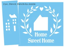 Joanie Stencil Folk Art Saltbox Sweet Home Country Vine Wreath Heart DIY Signs