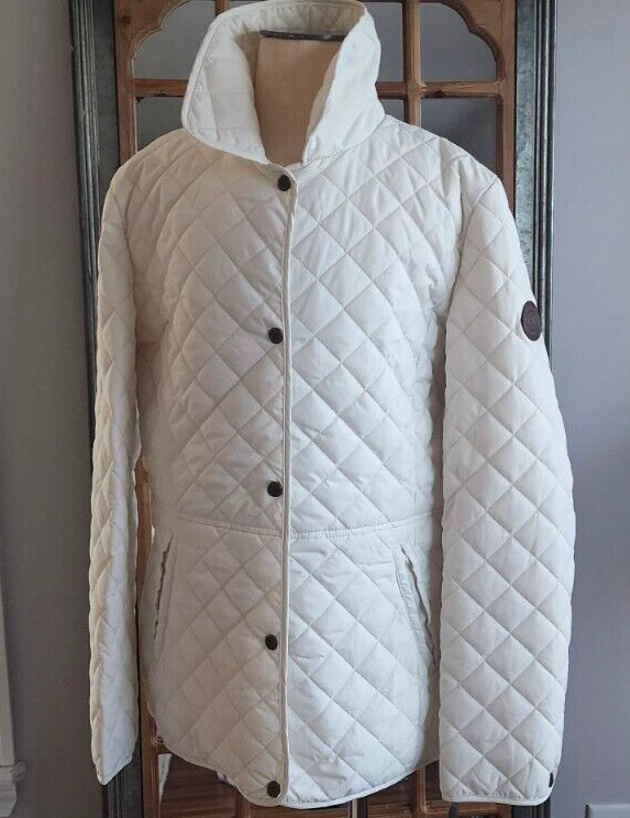 PONY Ralph Lauren Button Up Diamond Quilted Jacket Donna M S L White 24740T NWT