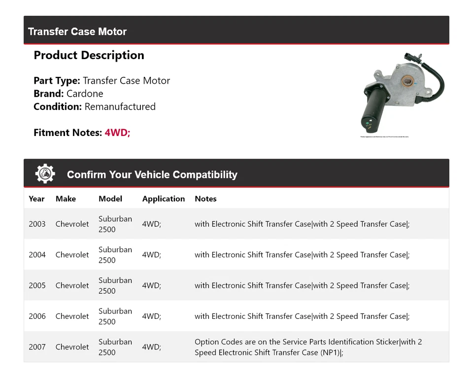 Para Chevrolet Suburban 2500 2003-2007 4x4 caja de transferencia motor cardone 2004 2005 Foto 2 de 4