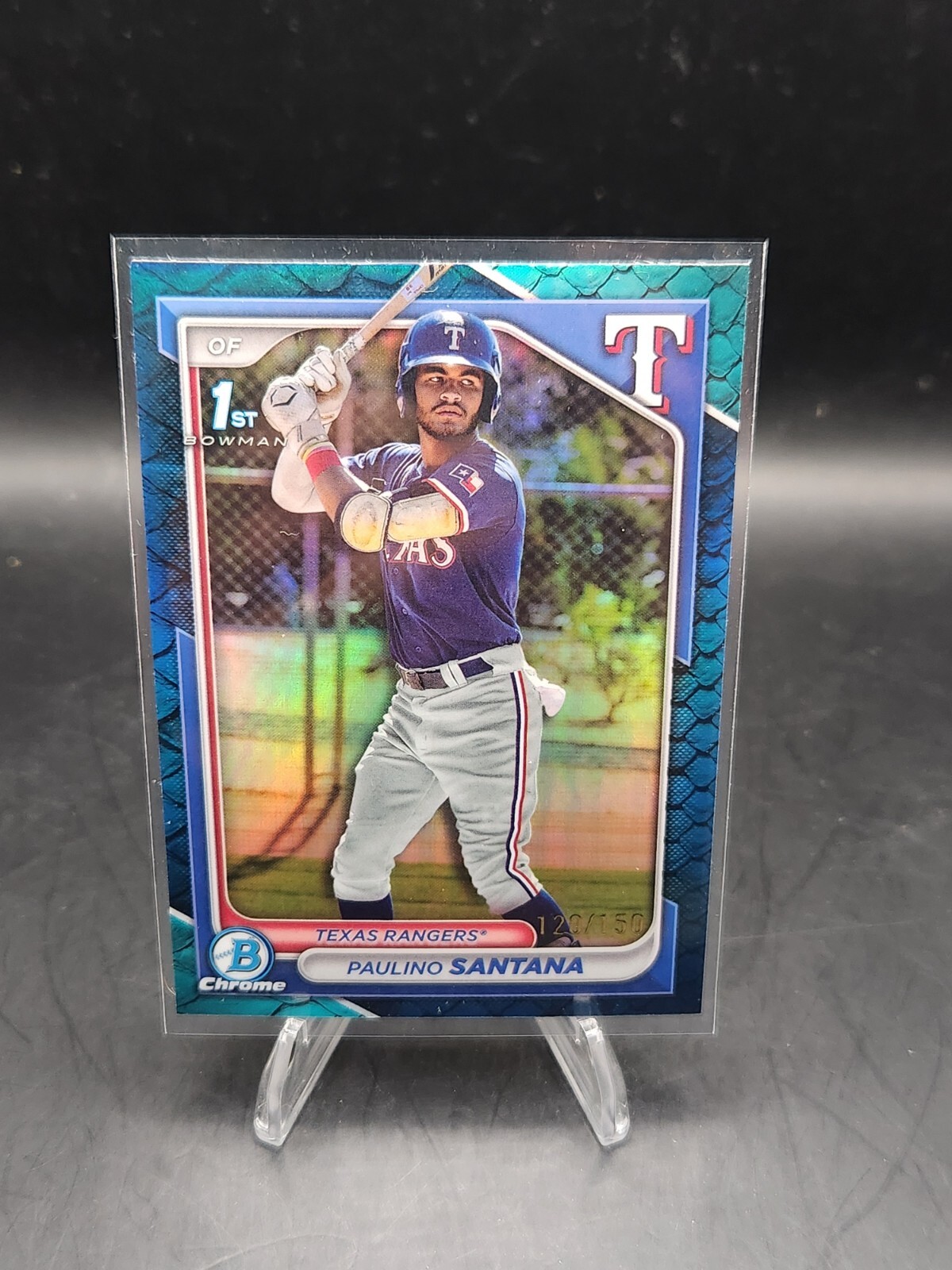 2024 Bowman Chrome Paulino Santana 1st Blue Reptilian Refractor #'d 036/150