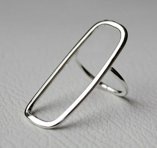 Long Rectangle Ring in 925 Sterling Silver, Open Mind Ring, Geometric Jewelry NK - Picture 3 of 8