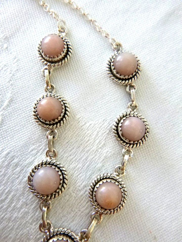 NUEVO Collar Artesanal Rosa Ópalo Estilo Lariat 18" Plata de Ley 925 Foto 4 de 4