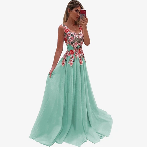 Mujeres Maxi Vestido Floral con Tirantes Baile de graduación Noche Fiesta Baile Vestido Boda Dama de honor- - Imagen 2 de 12