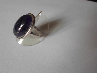 Bague En Argent Massif Avec Cabochon Violet - Taille 54 - Occasion